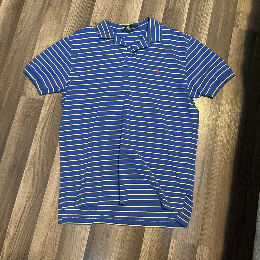 Ralph Lauren Large Men’s Polo Cotton Striped Blue and Yellow